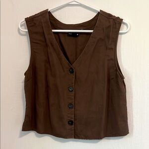 Frank & Oak Brown Sleeveless Linen Button-Up Top